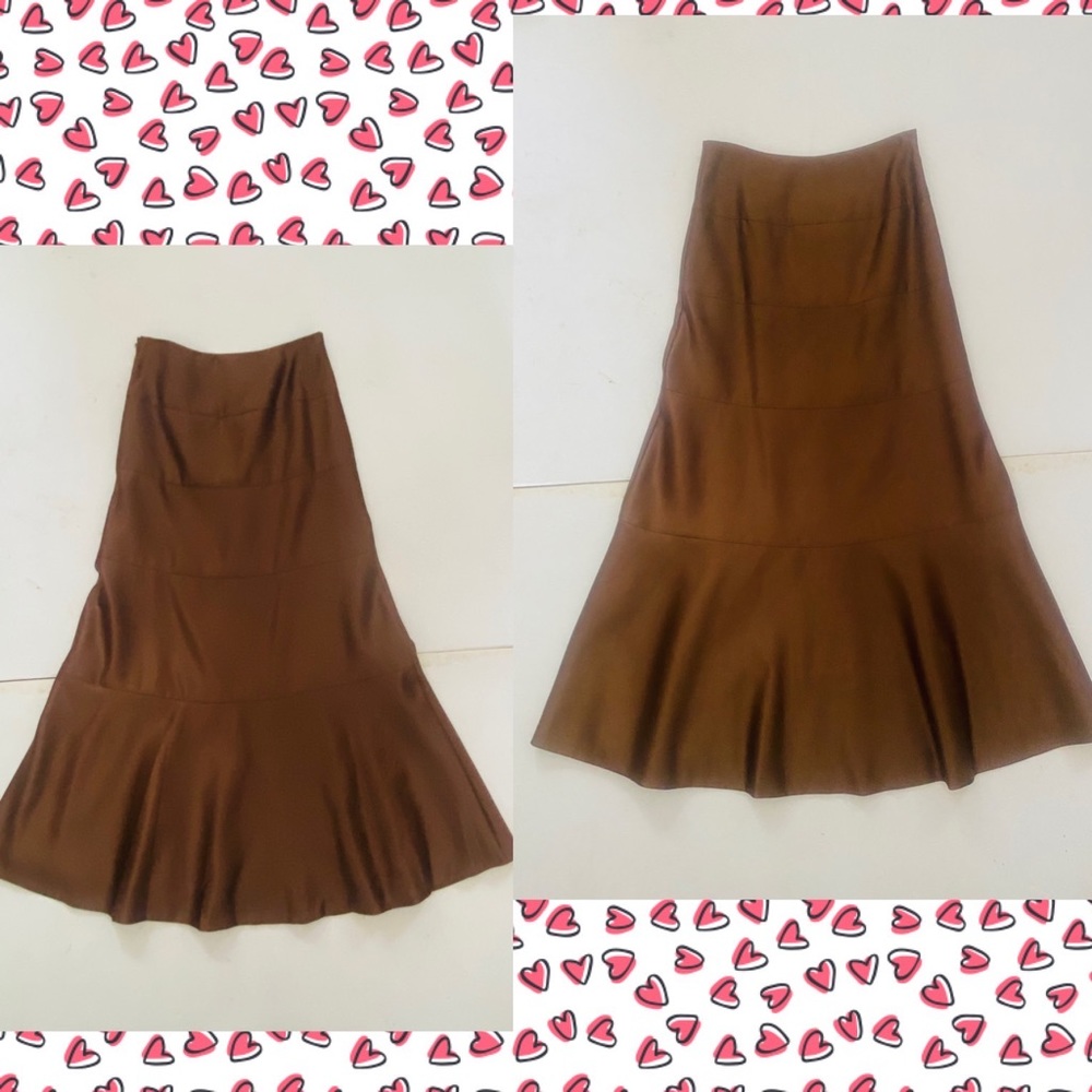 BCBGMAXAZRIA Brown Satin Long Ball Cocktail Formal Skirt Sz 2